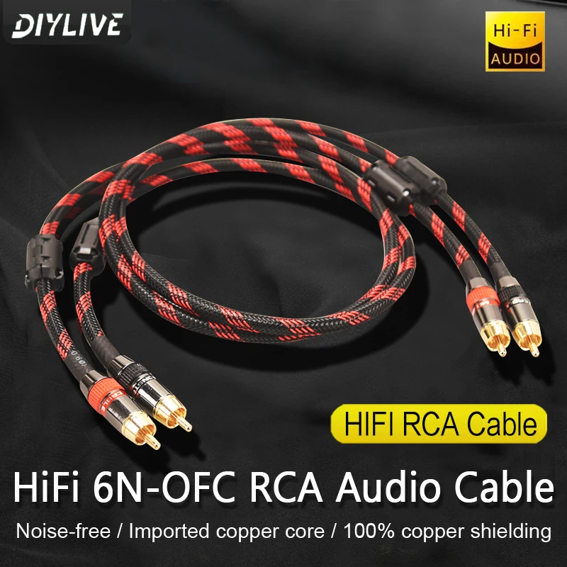 DIYLIVE One Pair HiFi RCA Cable for Amplifier DVD High Quality 6N OFC SPDIF 2RCA Male to 2RCA Male Premium Stereo Audio Cable