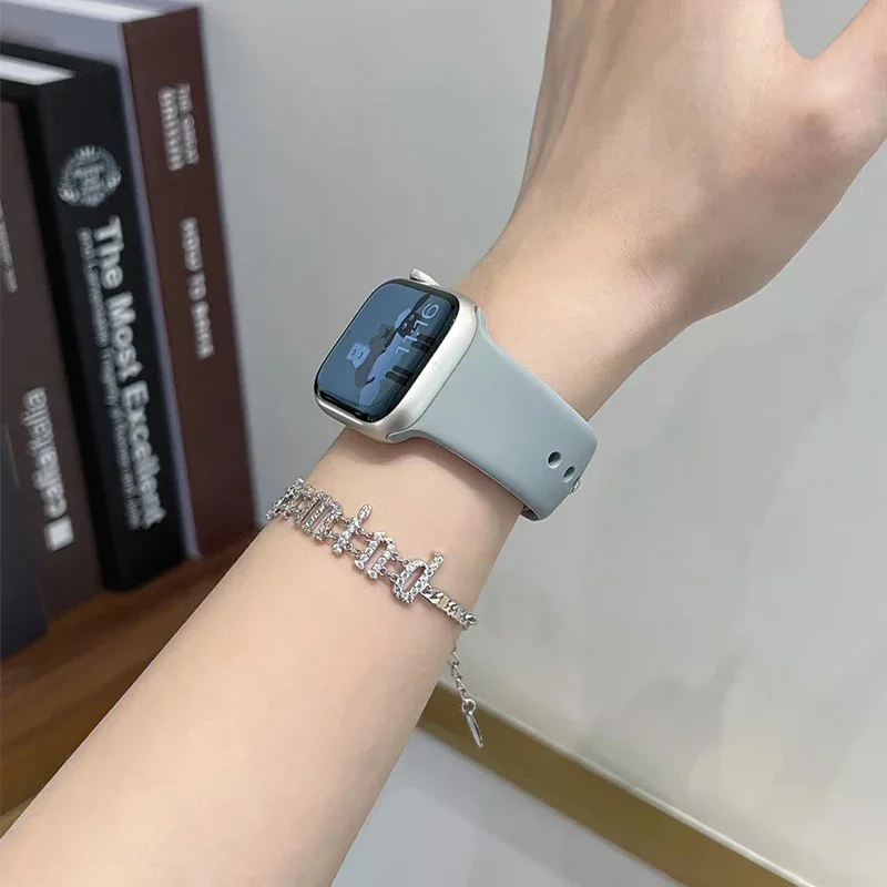 สายซิลิโคนสำหรับสายคาด Apple Watch 44มม. 40มม. 45มม. 41มม. 42มม. 46มม. 38มม. สร้อยข้อมือ iWatch Series 10 9 7 SE 3 4 5 6 8 ULTRA 2 49มม.