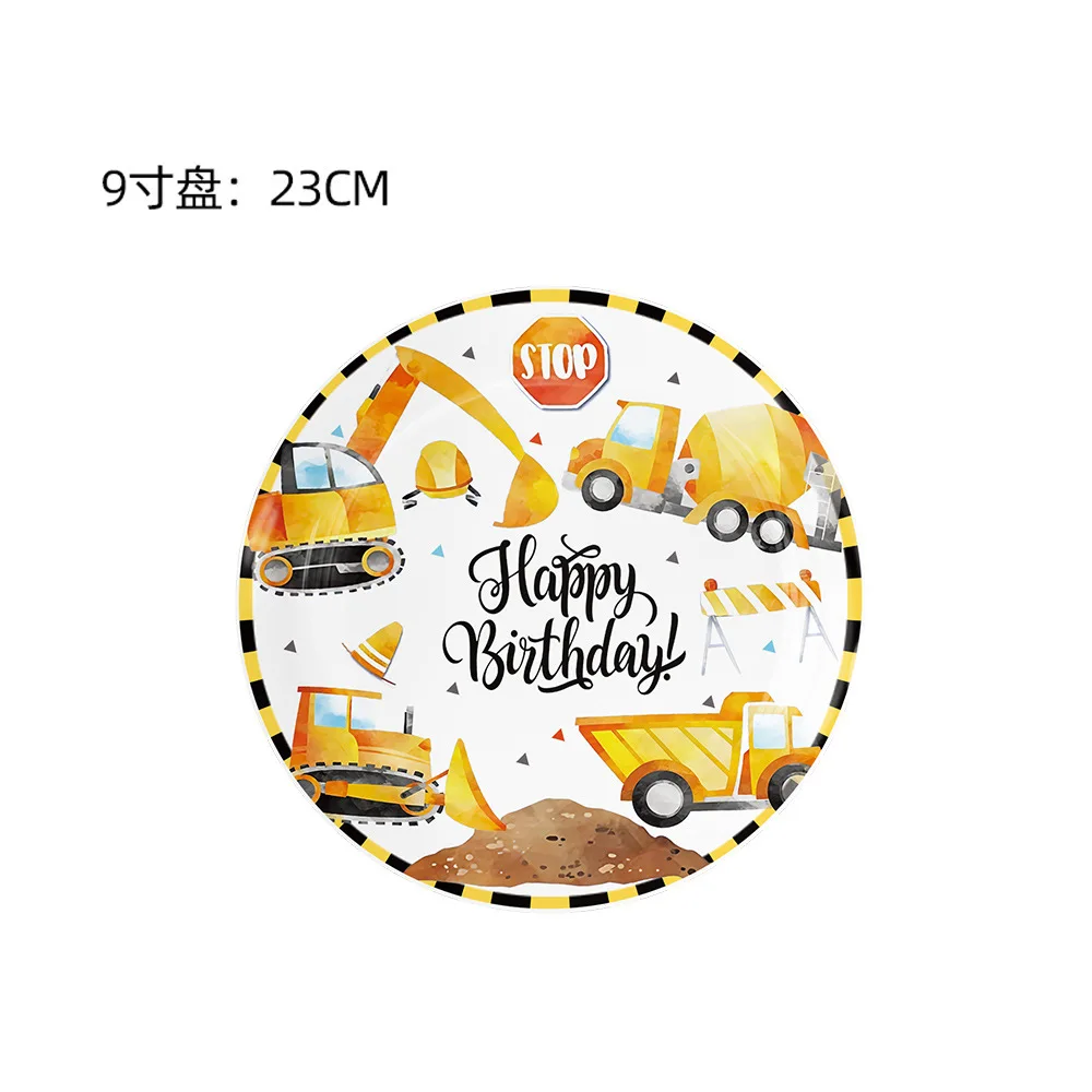 Yellow Excavator Construction Vehicle Theme Children and Boys Birthday Party Decoration Event Set Up Cutlery Set On Site