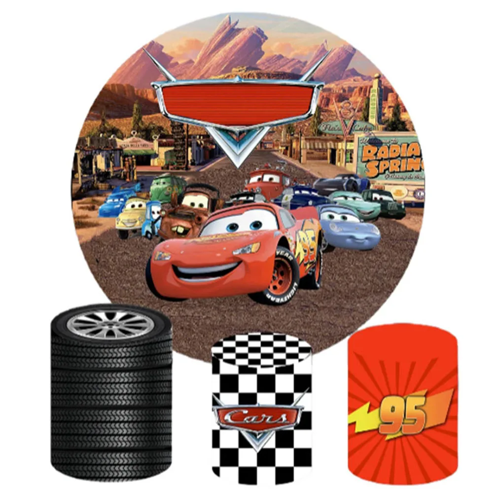 Cars Lightning McQueen Kreis-Hintergrund, 3-Zylinder-Abdeckungen, Hintergrund, Fotografie, Babyparty, Geburtstag, Party, Dekoration, Dessert-Tisch