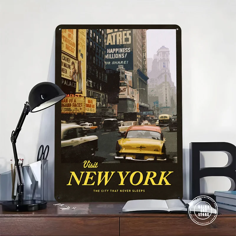 Visit New York Poster Retro 3D Printed Metal Signs Customized Wall Hanging Gift for Vintage Decorations Home Decor House Art