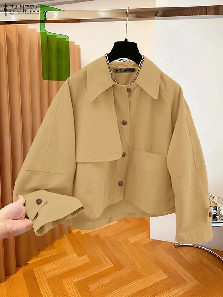 ZANZEA Moda Donna Cappotti 2025 Autunno Manica lunga Giacche in tinta unita Elegante Streetwear Capispalla Tasche casual Risvolto Outcoat