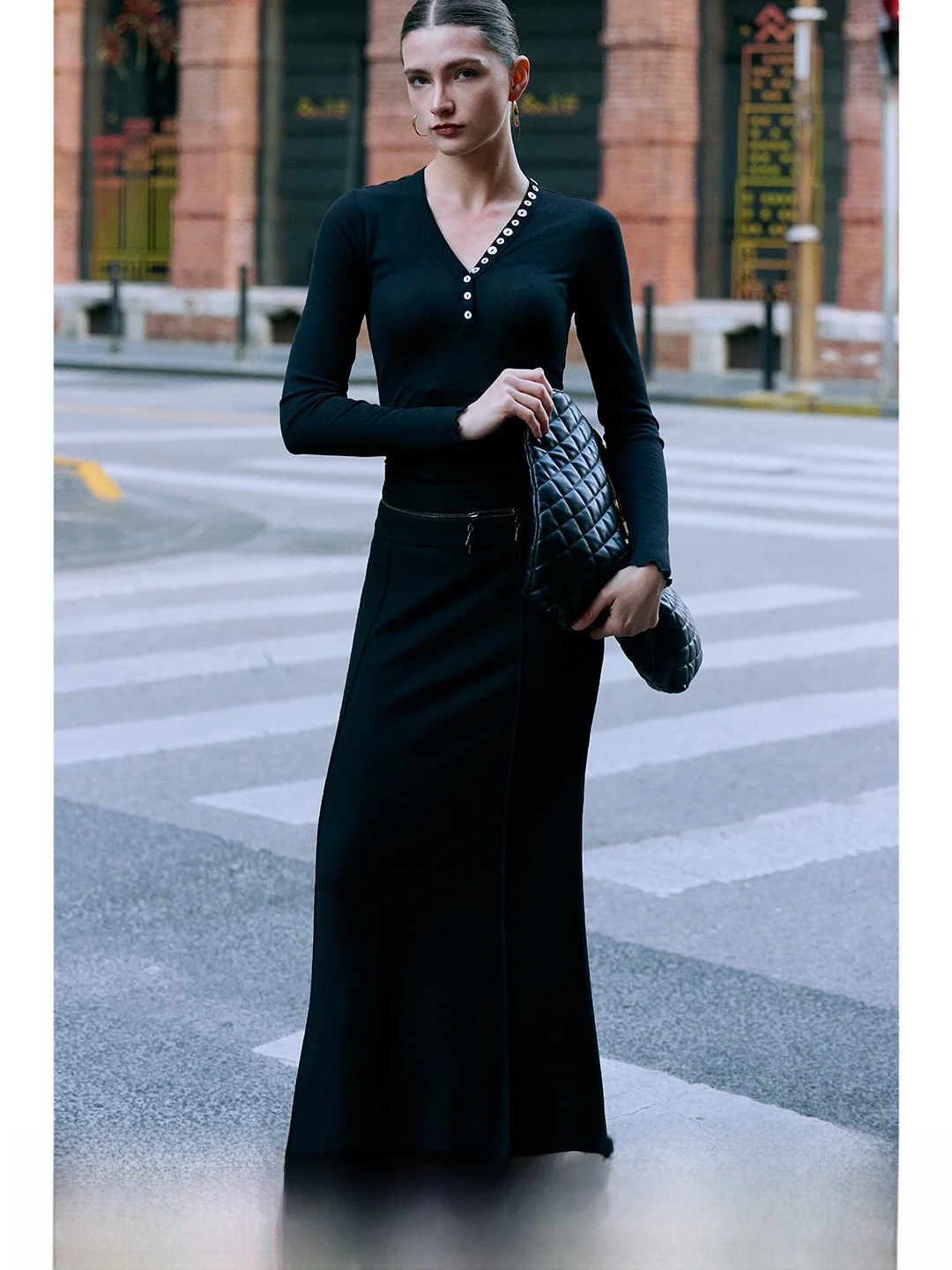 Luna7xi Commuter High Waist Straight Cut  Skirt Women's Zipper Design Slimming City Commute Long Skirt Korean Style