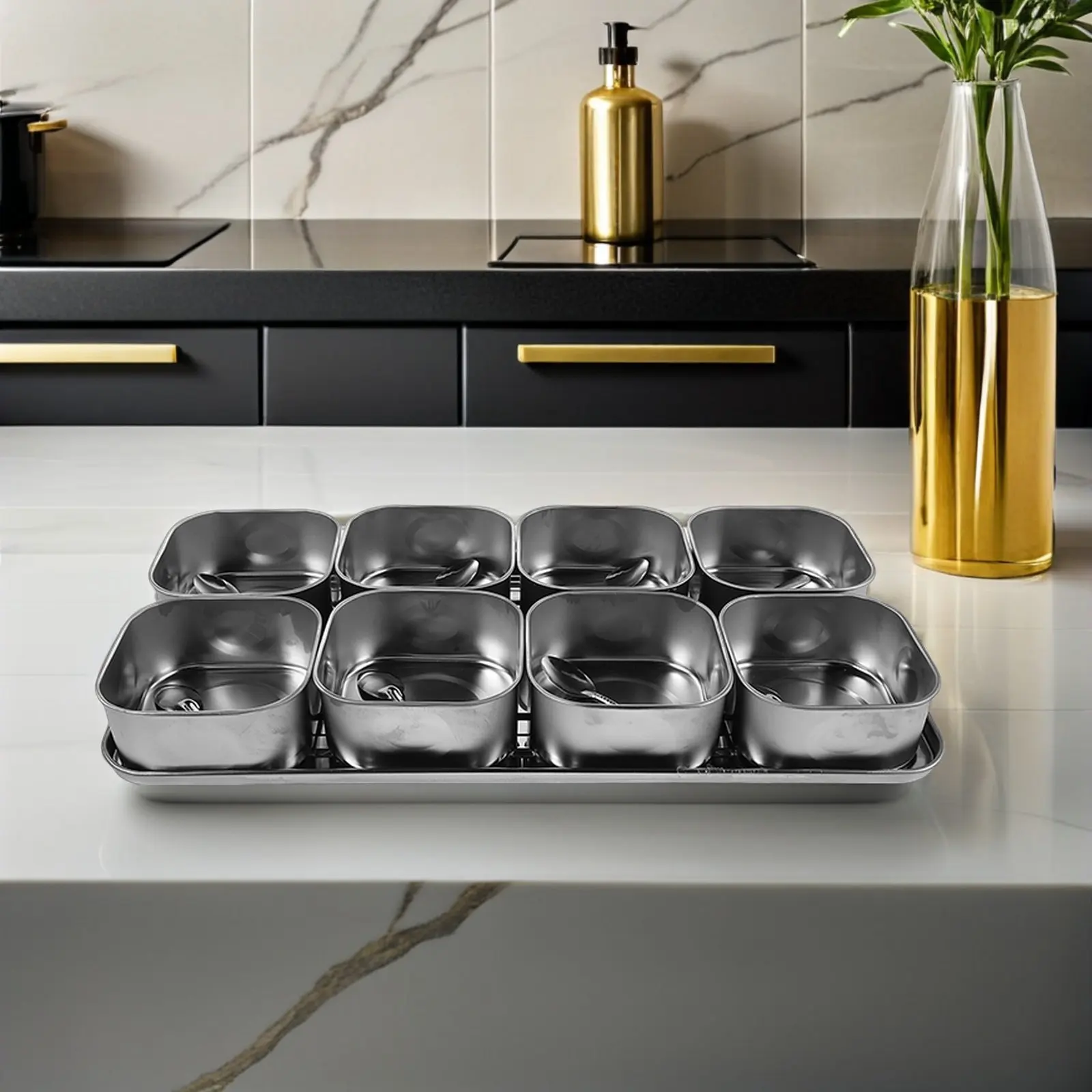 

Набор контейнеров для специй из нержавеющей стали с 8 отделениями - коробка для хранения приправ и специй для дома, ресторана, кухни, органайзер