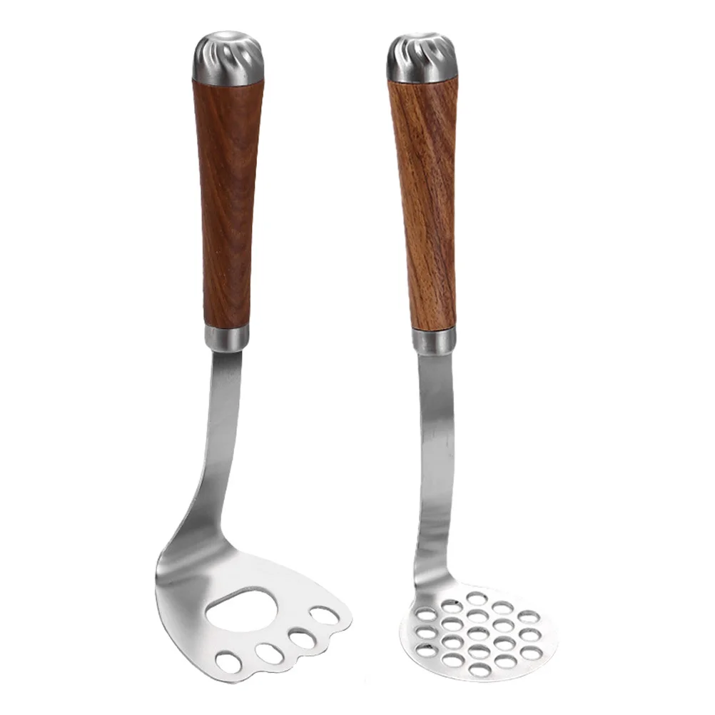 

2Pcs Potato Masher Manual Reusable Stainless Steel and Wood Handle Ergonomic Design Smooth Mashing Kitchen Gadgets for Home