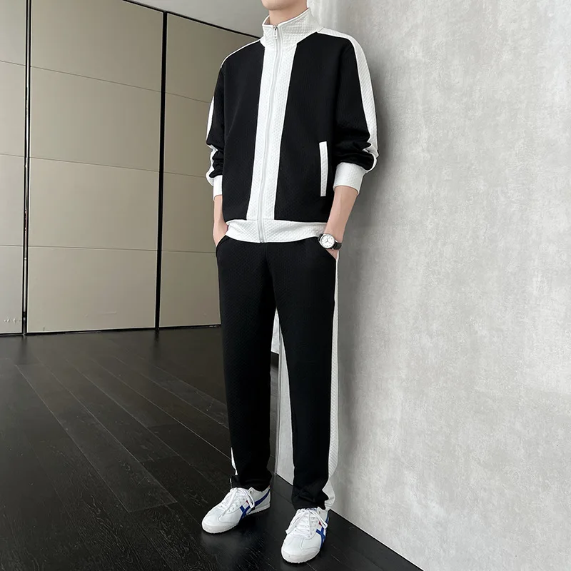 

Новый спортивный повседневный костюм, мужское пальто с воротником-стойкой, деловая куртка, топ, спортивные штаны, костюм из двух предметов