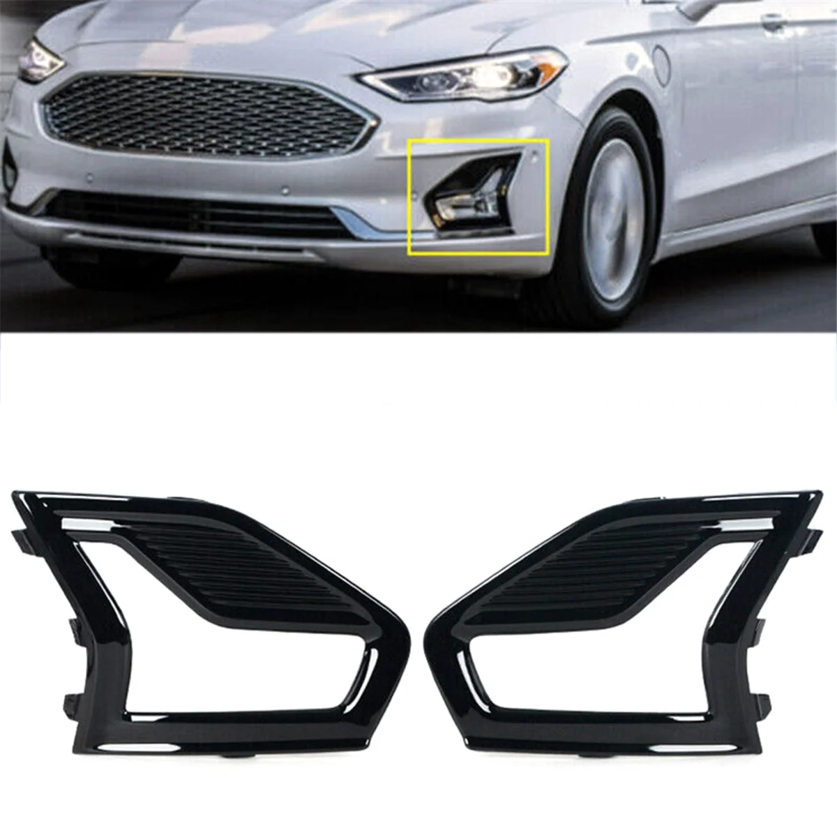 1 Pair Car Front Bumper Fog Lamp Cover Fog Lamp Grille Foglamp Trim Frame for Ford Fusion 2019-2020