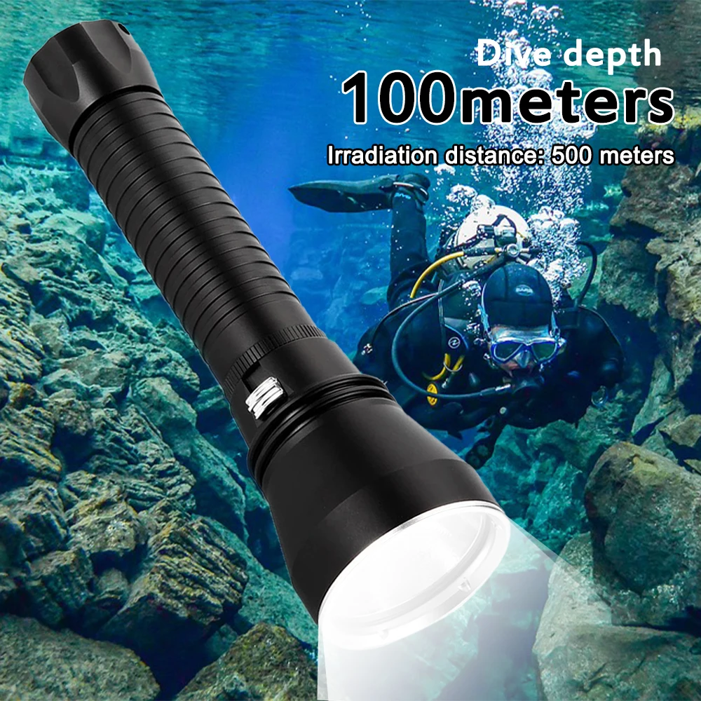 Asafee Yellow Light 100M Underwater XHP70 LED Diving Flashlight Waterproof Torch Scuba Lantern