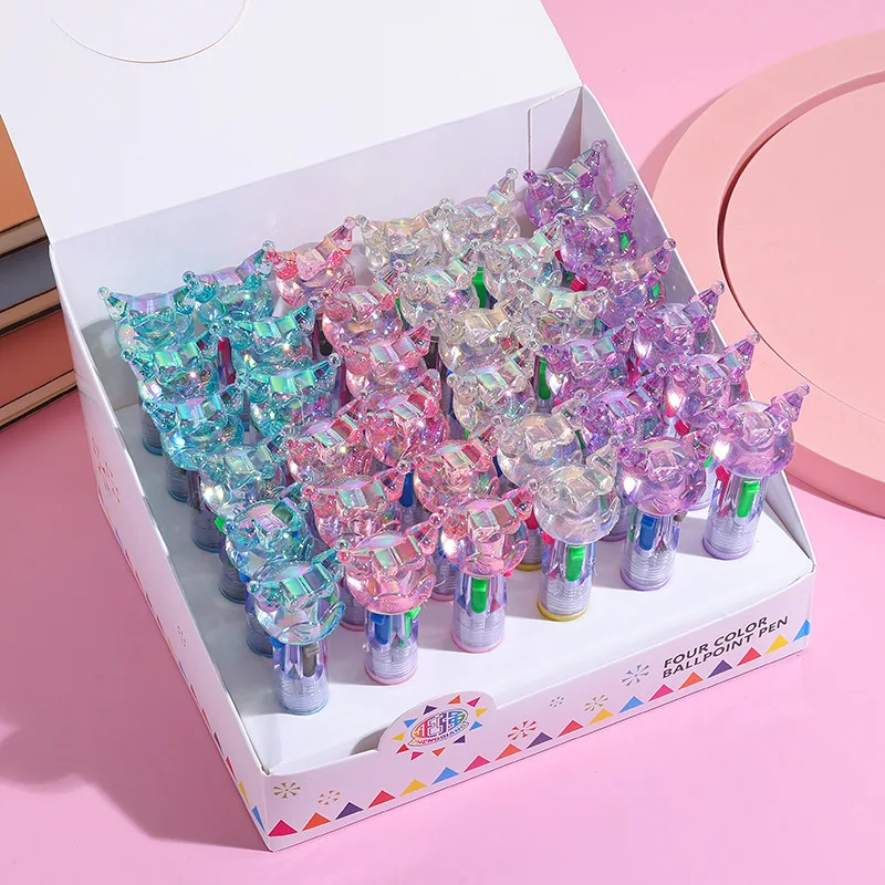 Kawaii سانريو قلم حبر جاف صغير بأربعة ألوان لطيف الكرتون 4 ألوان قابل للسحب قلم الكرات الدوّارة طالب مدرسة هدية القرطاسية المورد #4