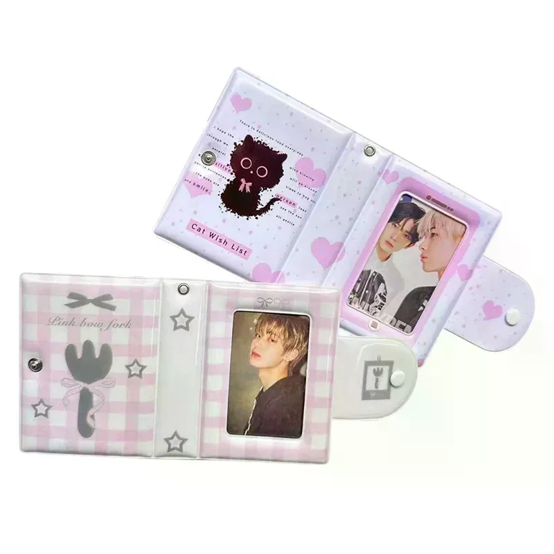 3 Inch Photo Album 32 Pockets Fork Black Cat Style ID Card Kpop Idol Photo Card Holder Storage Collect Book