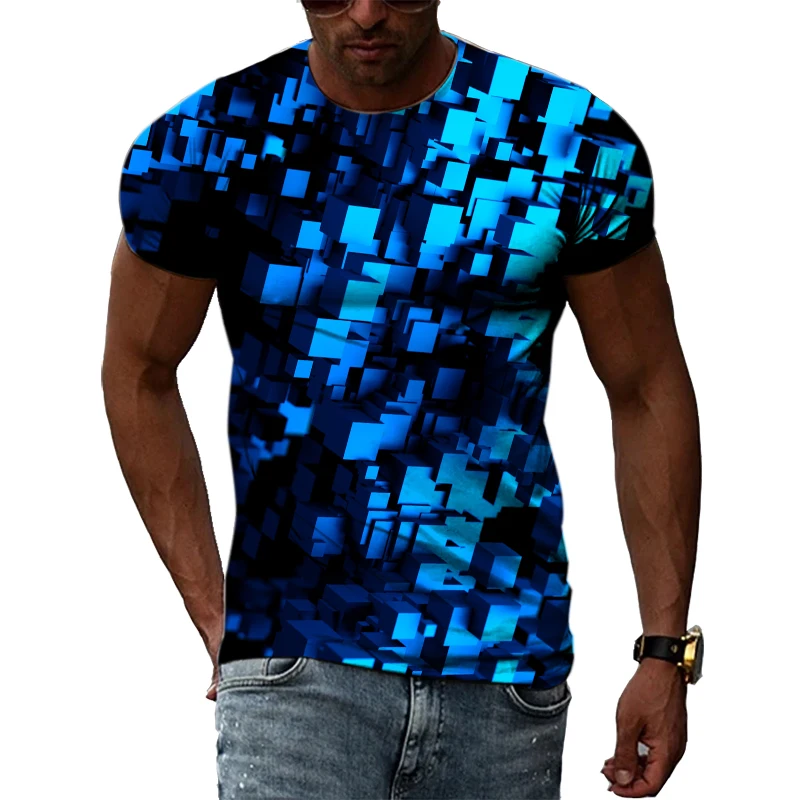 Camiseta con estampado 3D para hombre, camisa de manga corta con cuello redondo y estampado de tecnología abstracta, estilo Harajuku y Hip Hop,