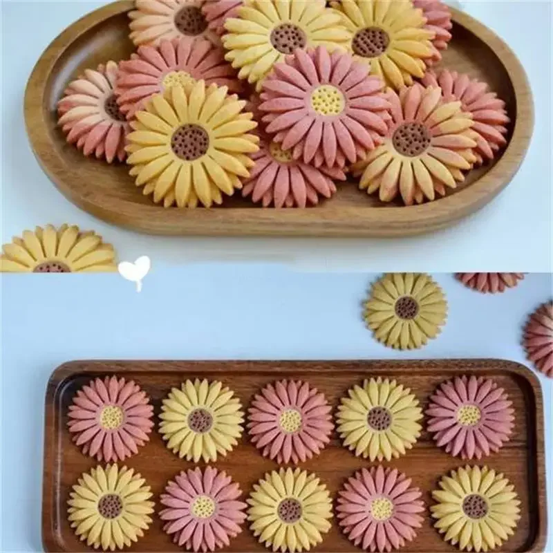 3D Biscuit Mould Sunflower Daisy Flower Cookie Cutter Flipping Tools Pressable Fondant Stamp Cake Decor Baking Supplies