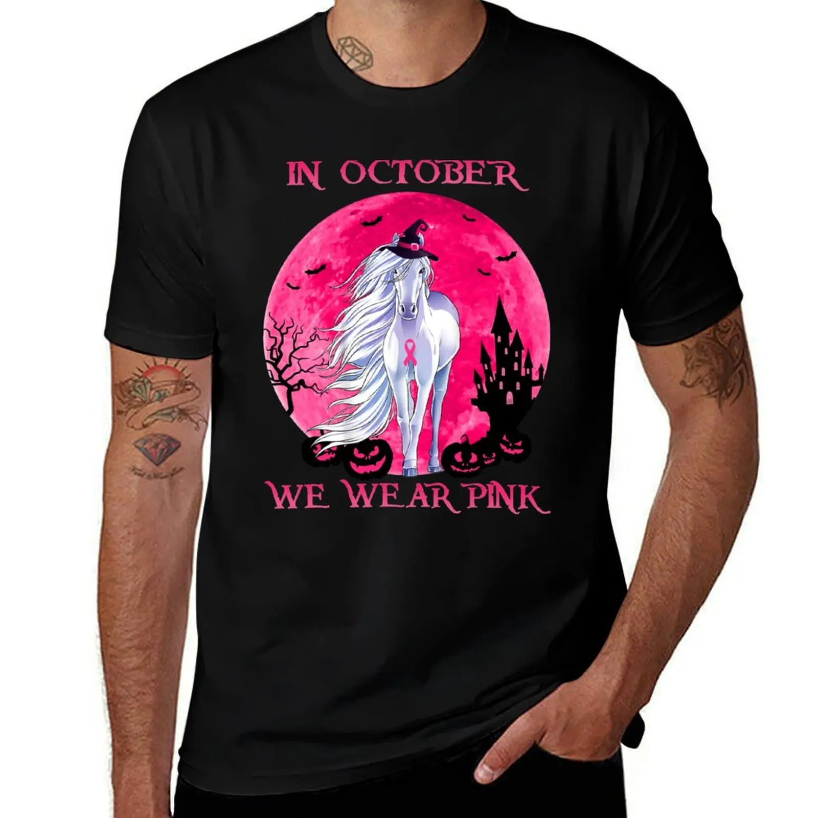 

Horse In October We Wear Pink Halloween T-Shirt plus size tops rapper graphic tees blacks blue archive mens t shirts pack