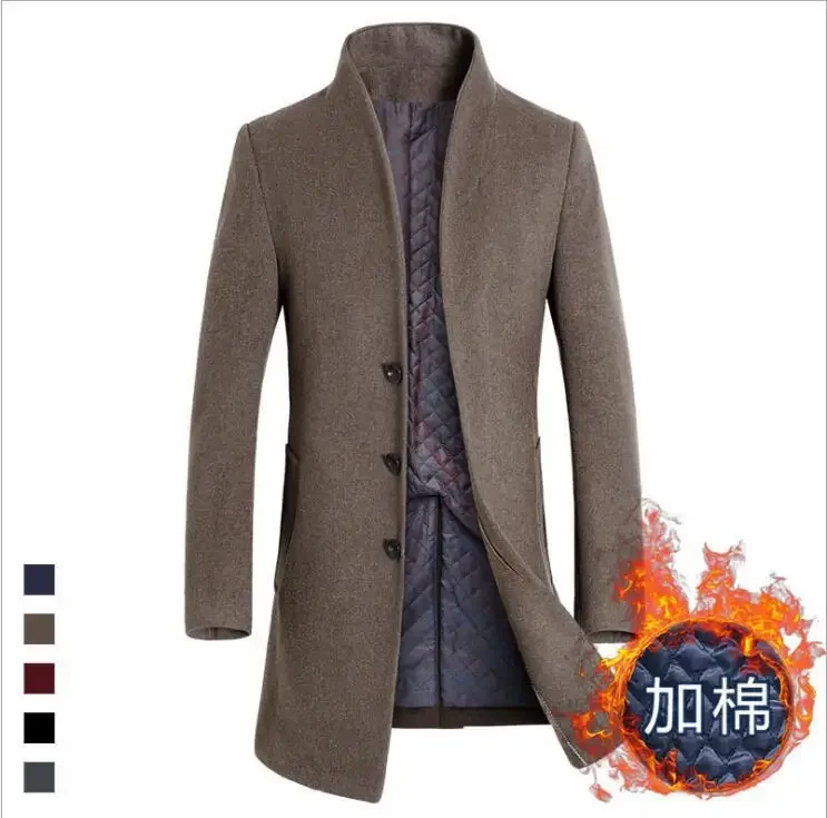 Autumn Winter Men\'s Wool Coat High-quality Men Solid Color Standing Collar Fashion Casual Coats Men Jacket Winter Coat Men 6XL