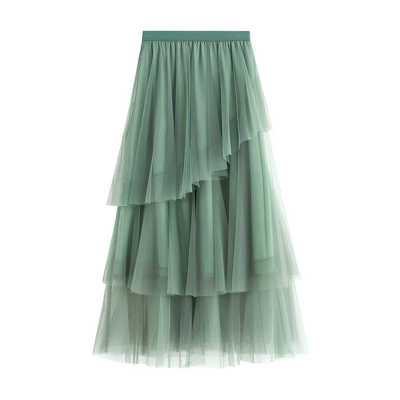 

Green Pink Maxi Long Tulle Skirt Women Fashion Korean Elegant Elastic High Waist A-line Tutu Skirt Female Jupe Longue