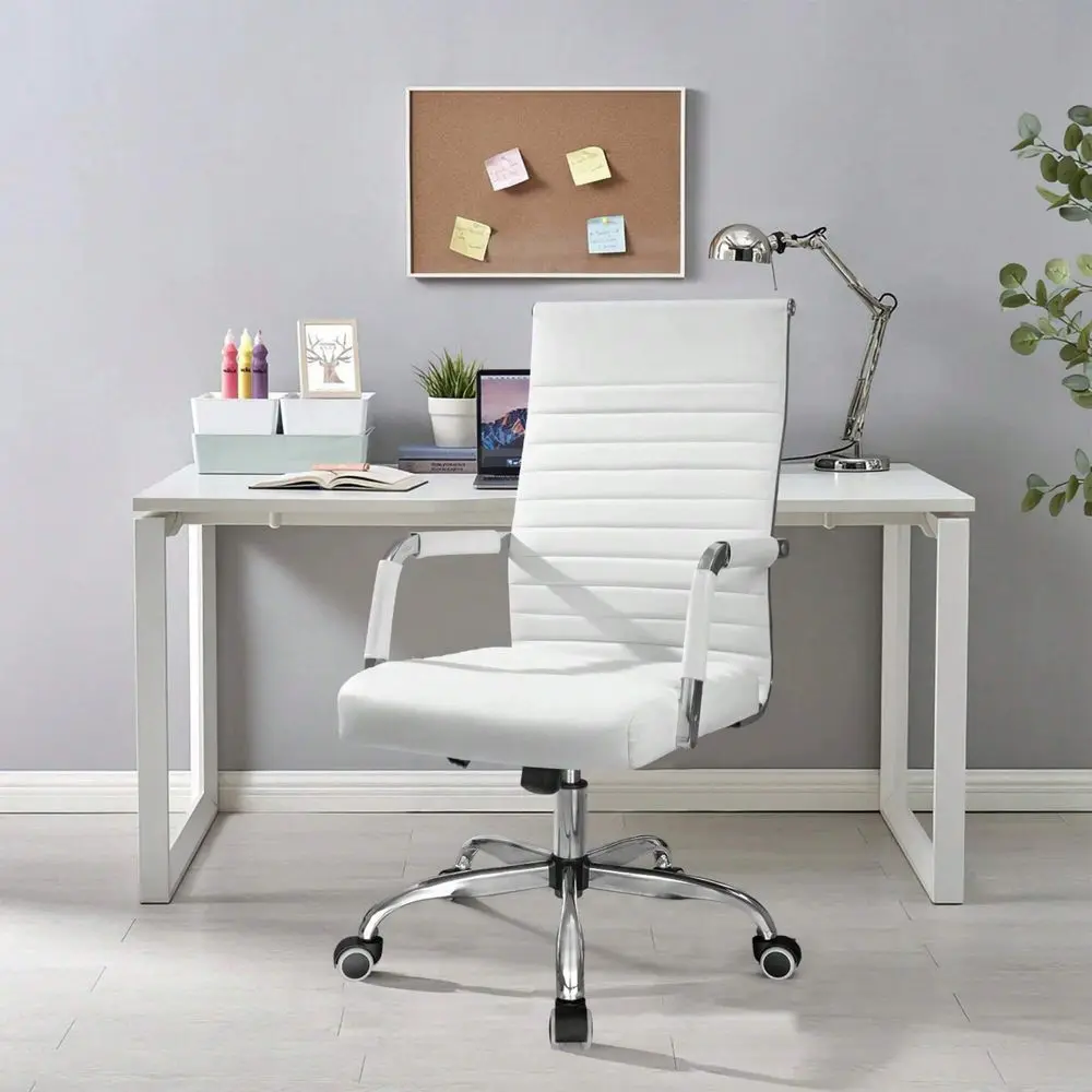 

Ribbed MidBack PU Leather Adjustable Swivel Executive Conference Task Chair