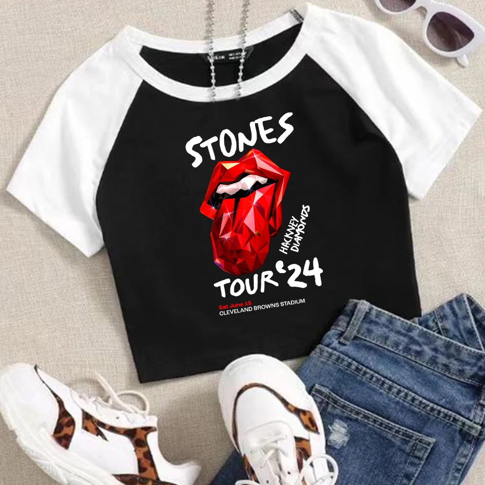 

Rolling-Stones World Tour 2024 Tops T-Shirt Girls Fashion Women O-Neck Short Sleeve Fans Gift T-shirt