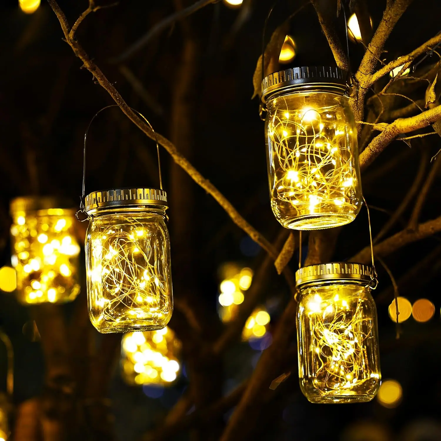 

Solar-Powered LED Fairy Light 6pack Mason Jar Lid String Light Indoor Outdoor Garden Waterproof Lamp for Patio Wedding Lantern