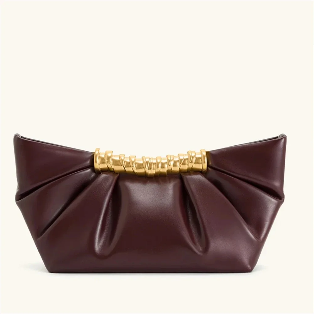 

New Le Ya French pleated shoulder bag, mini metal chain crossbody bag, elegant banquet bag