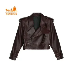 Autumn and Winter Genuine Leather Jacket for Women Oversized Custom-dyed Sheepskin High-grade Leather Jacket Temperament Coat