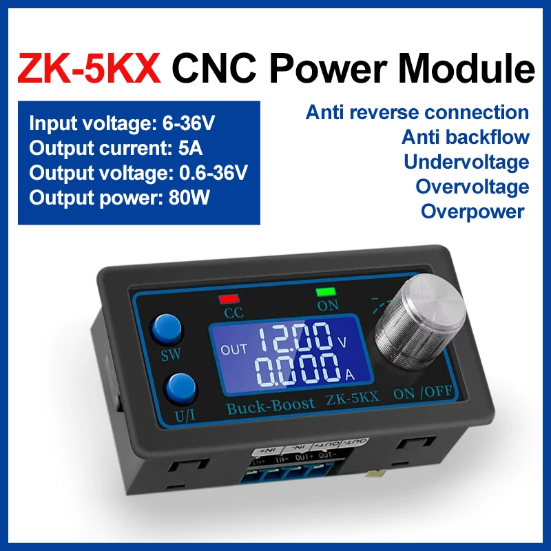 

ZK-5KX DC Buck Boost Converter CNC Adjustable Regulated Laboratory Power Supply 36V 80W CC CV Power Module Overheat Protection