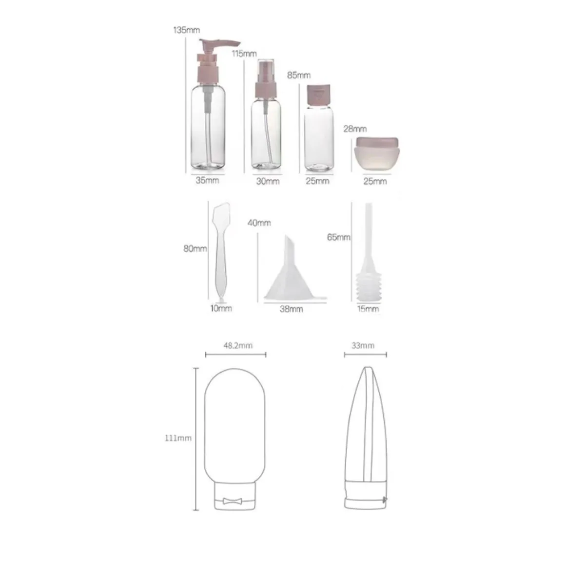 11pcs Travel Bottles Set With Storage Bag Travel Size Empty Liquid Cream Lotion Containers Fine Mist Spray Bottle Squeeze Tubes