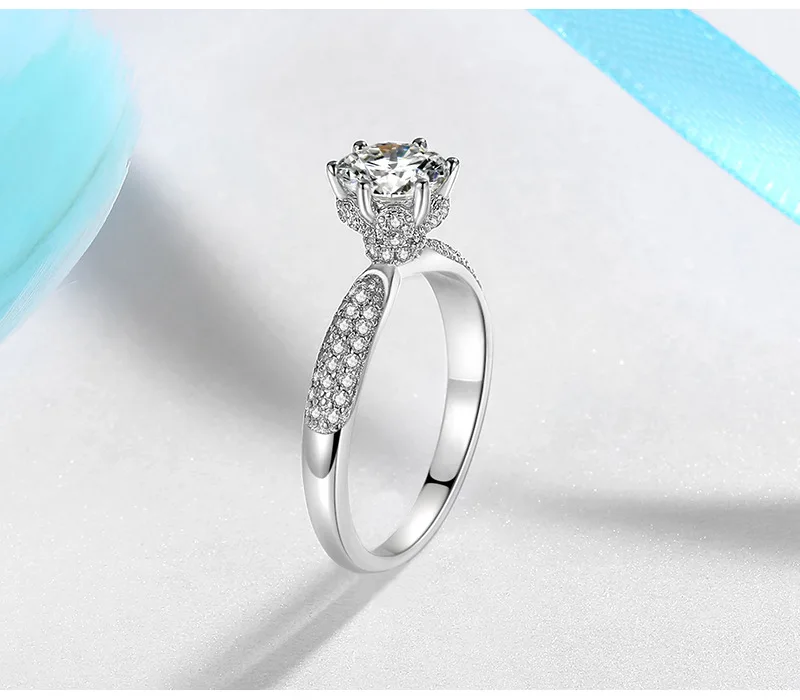 925 Sterling Silver Rings For Women 6.5mm Diamond Ring Bridal Wedding Engagement Luxury Fine Jewelry Drop Shipping