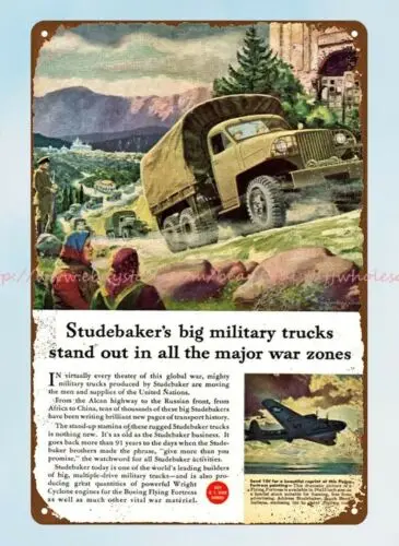 Wwii STUDEBAKER-USアーミートランスポートトラック、ミリタリーメタルタインサイン、1943