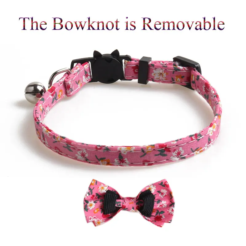 Floral Small Cat Collar Safety Breakaway With Bell Buckle Pet Collars Flower Cute Dog Goats Collier Chain Bowknot Adjustable