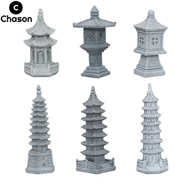 Miniature Sand Stones Pavilion Ornaments Lantern Figurines Fairy Garden Bonsai Rockery Lanscaping for DIY Terrarium Room Decor