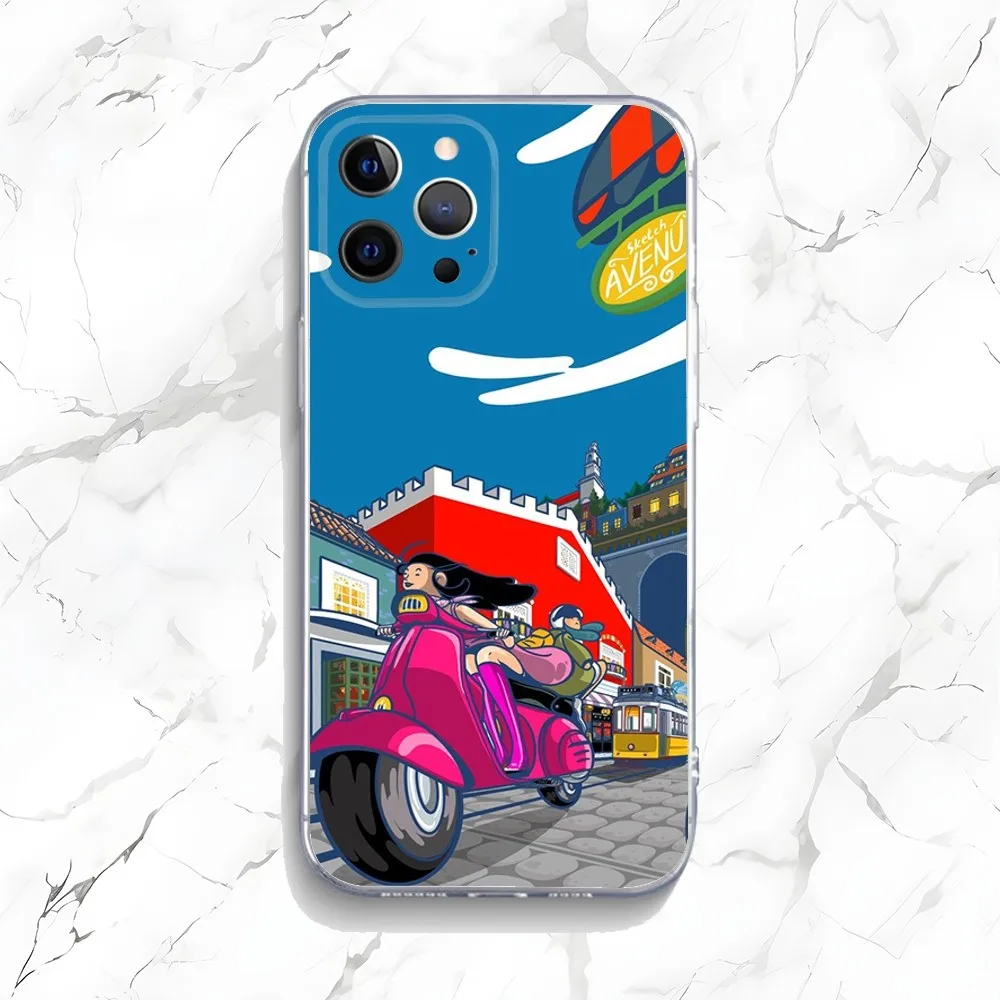 V-Vespa Scooter Phone Case For iPhone 15,14,13,12,11 Plus,Pro,Max,XR,XS,X,7,8 Plus,SE,Mini Transparent Silicone Soft