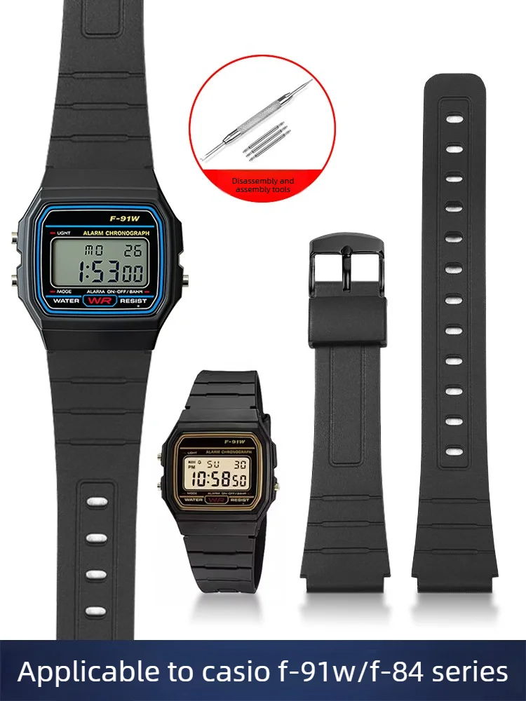 Resin Silicone Watch Strap for Casio Electronic Watch F-91W F-84/94 MQ-24 Men and Women 18mm
