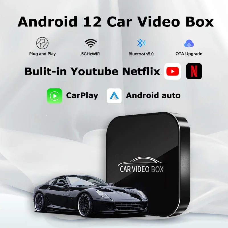 Android 12 System 3in1 CarPlay Video Box Wired to Wireless CarPlay  Android Auto Adapter AI Box Mini Dongle Wifi Netflix Youtube