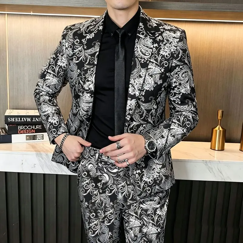 Herrenanzüge, modische Anzüge für Hochzeiten, lässige Slim-Fit-Anzüge, Friseuranzüge, Herrenanzüge im koreanischen Stil, Anzüge für Bankette, Business-Anzüge, Goldprägung, Anzüge – Detail 16