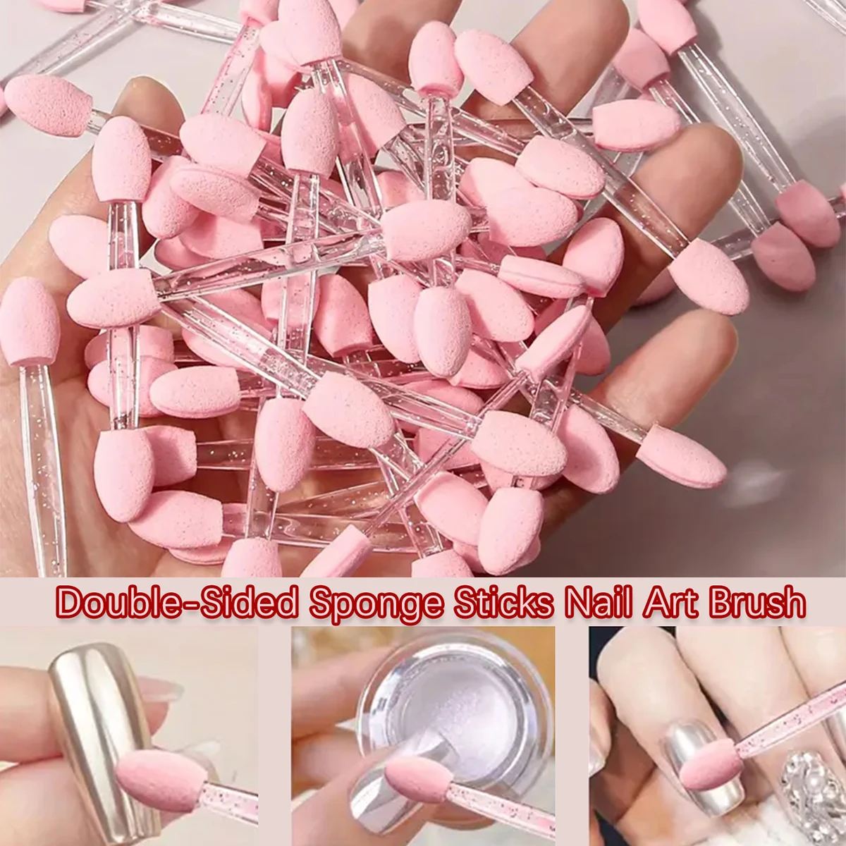 Nail Art Brush Double Sided Chrome Pink black Multifunctional Nail Brush Nail Powder Applicator Sponge Sticks Nail Supplies