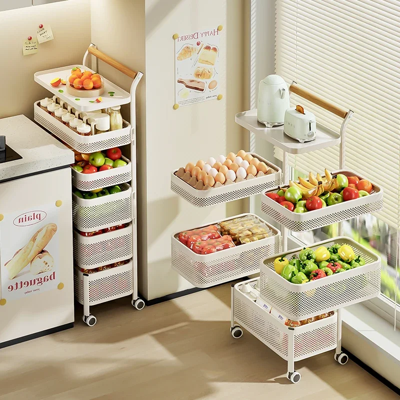 Kitchen Vegetable Storage Rack Small Cart Multi-layer Organizer Mobile Fruit and Snack Basket Sandwiched Home Furniture 트롤리 카트