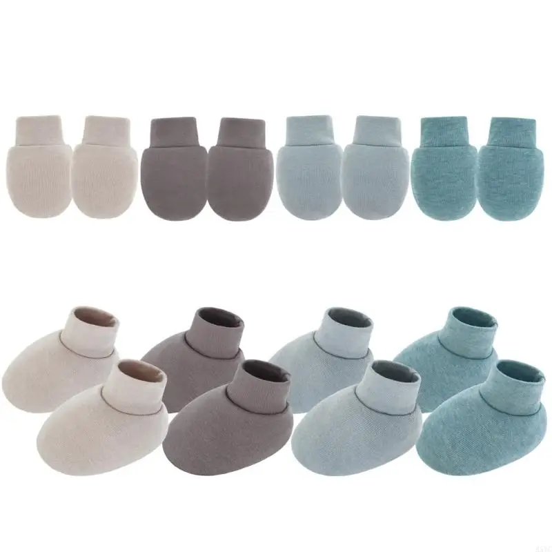A5YC 1 ชุดผ้าฝ้ายทารกแรกเกิด Anti Scratch Mittens และ Booties ชุด Soft Breathable ถุงเท้าเด็กถุงมือสำหรับทารกผิวป้องกัน