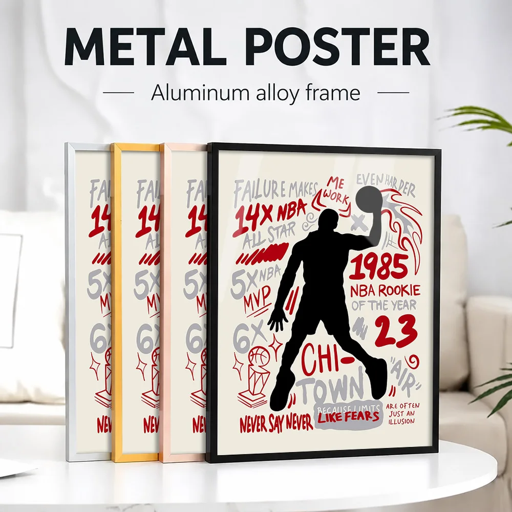 Sport Basketball Framed Aluminum Metal Poster Customized Photo Energetic Match Style Wall Art For Training Space Birthday Gift