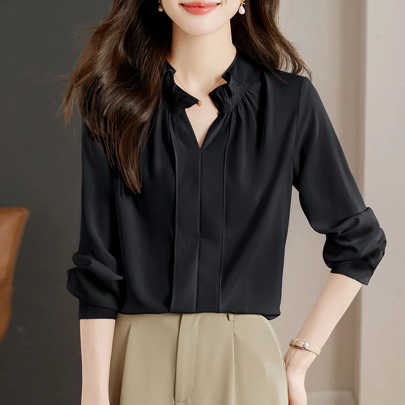 New Long Sleeve Women Blouse White Black V-Neck Chiffon Blouse Shirt Women Tops Blusas Para Mujer Blusas Camisas De Mujer M821