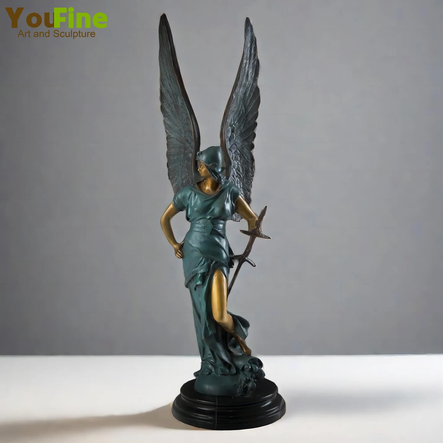 

80cm Winged Victory Bronze Sculpture Greek Goddess of Athena Bronze Statue Marble Base Large Angel Figures For Home Decor Crafts