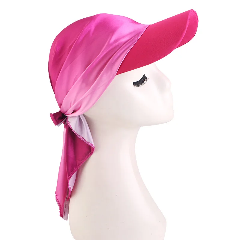 Gradient Satin Visor Turban Hijab Cap Tie Back Head Wrap Headscarf Lightweight Outdoor Sun Proof Headwear for Hair Loss Ladies
