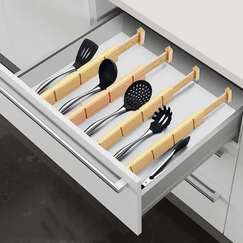 Bamboo Drawer Divider Kitchen Drawer Organizer Adjustable Expandable Drawer Dividers Easy To Install Drawer Partition