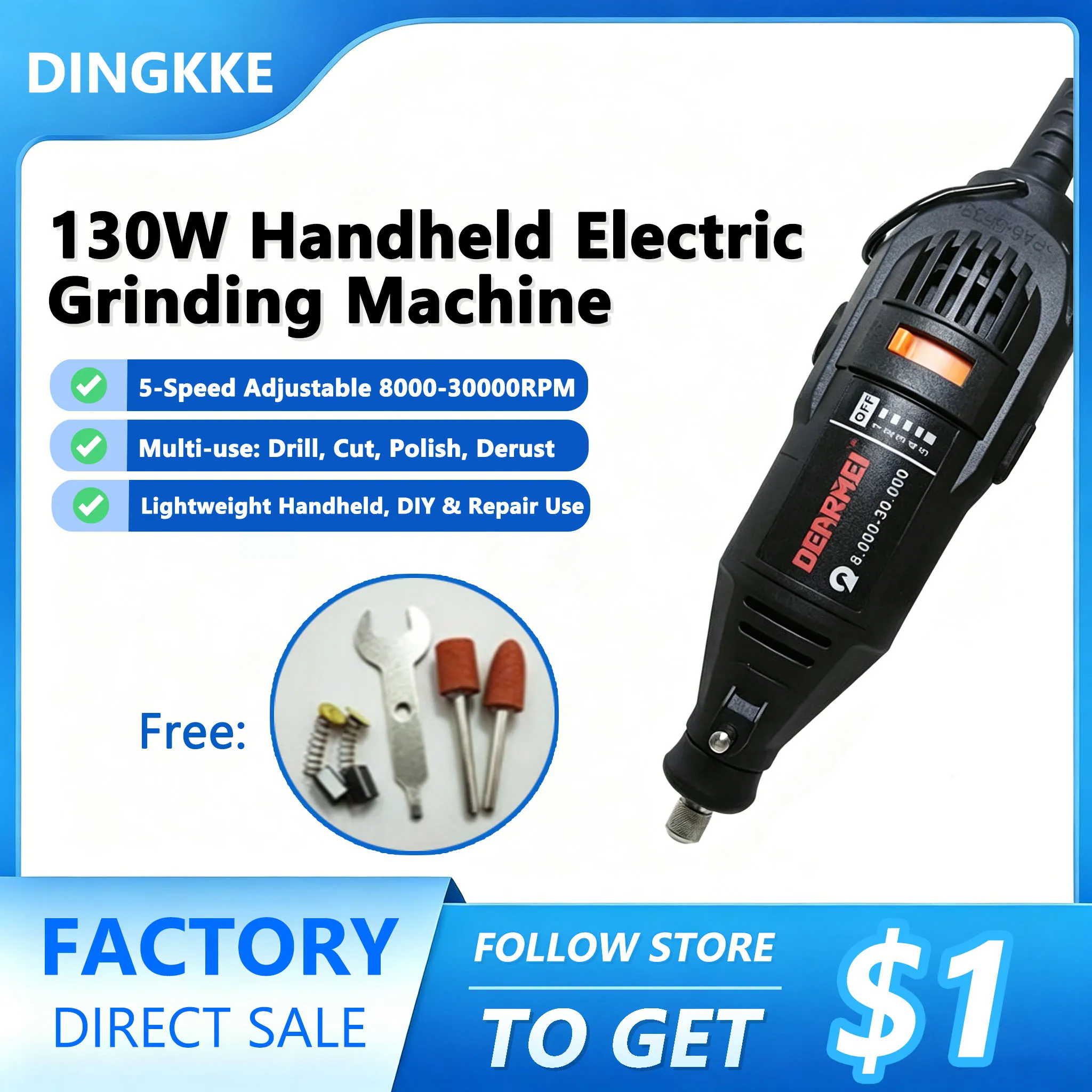130W Power Electric Mini Drill Engraver Rotary Tool Variable Speed Polishing Grinder
