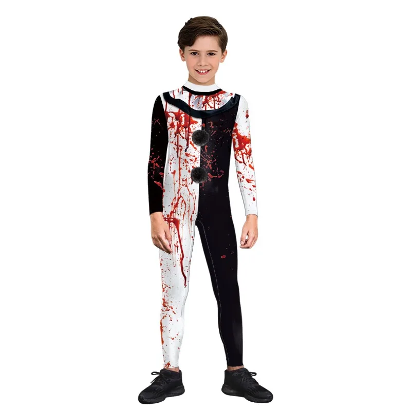 Terrifier Clown Cos Costume Boy Girls Halloween Scary Jumpsuits Carnival Party Bodysuit Kids Horror Stage Performances Outfit