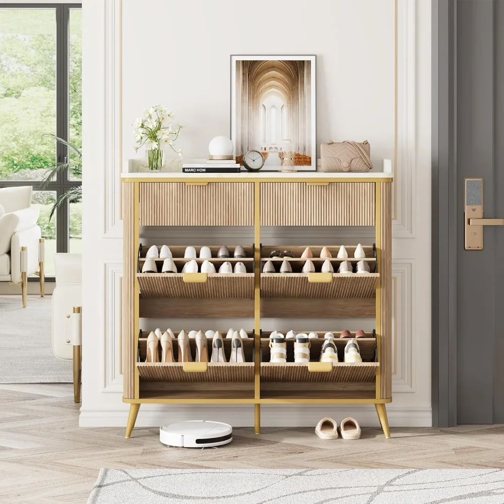 Rillen-Schuhschrank mit 4 Klappschubladen und 2 Schubladen, unabhängiger versteckter Schuhschrank mit verstellbaren Regalen