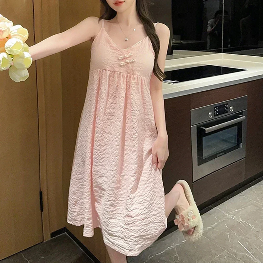 

Loose Nightwear Suspender Nightdress Home Sleeveless Design Solid Pattern Suitable For Home Suitable For Hotel