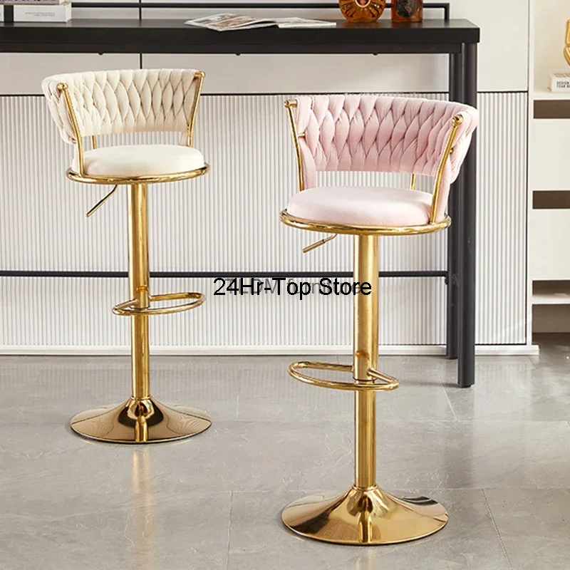 

Rotating Modern Bar Chair High Foot Metalic Nordic Adjustable Backrest Velvet Bar Stool Bar Stools For Kitchen Counter Stool