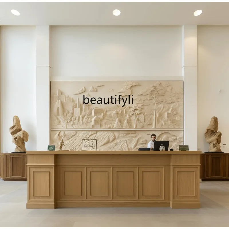 Bar Counter Beauty Salon Cashier Desk Wood Color Clothing Store  Modern Front Desk Hotel Company Reception Advanced Counter