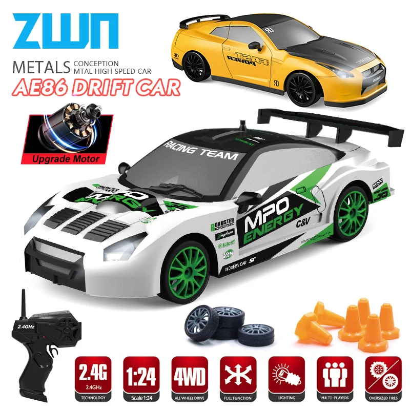 ZWN 2.4G RC Drift CAR With LED Light 4WD Remote Control Cars Professional Racing Toy GTR Model AE86 for Children Christmas Gift