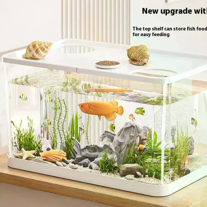 PET Eco-friendly Transparent Mini Fish Tank, Hydroponic & Shockproof with Lid